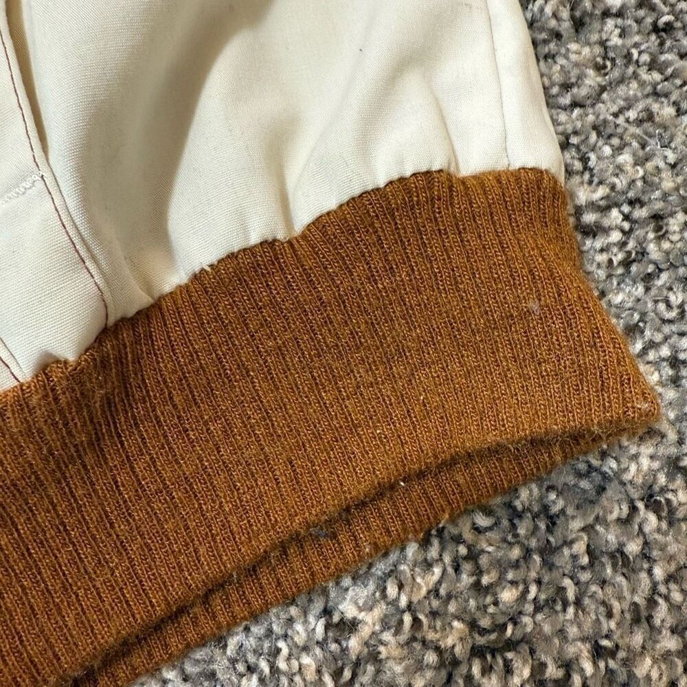 Vintage Cream Brown Canvas Aviator Leather Bomber Jacket Coat Medium - Picture 4 of 10
